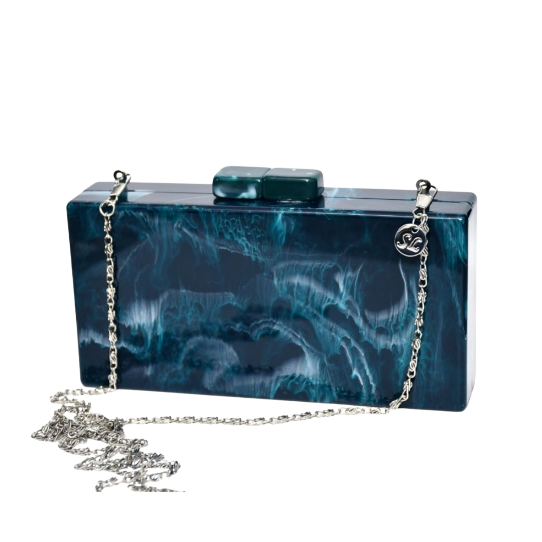 Navy Cloudy Rectangular Clutch