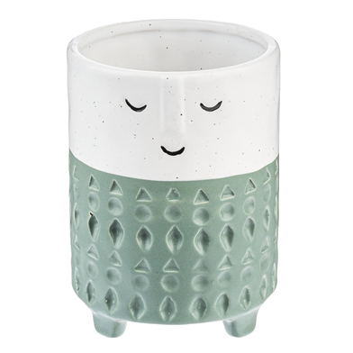 Tall Face Planter with Green Stripe