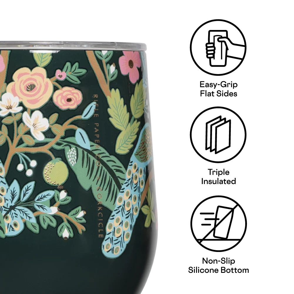 Rifle Paper Co x Corkcicle Stemless - Peacock Blue