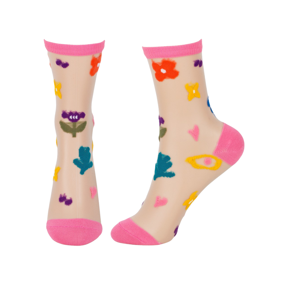 Floral Whimsy Pink Sheer Socks