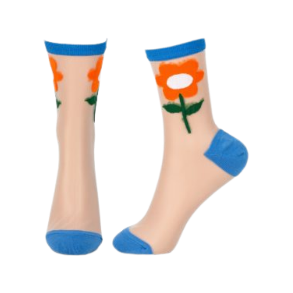 Big Flower Blue Sheer Socks