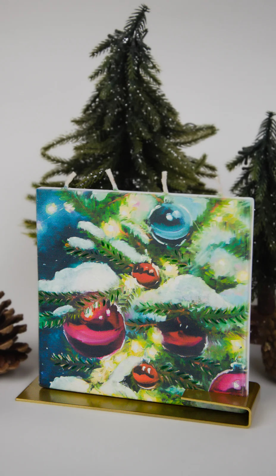 Flat Candle - Snowy Tree with Ornaments