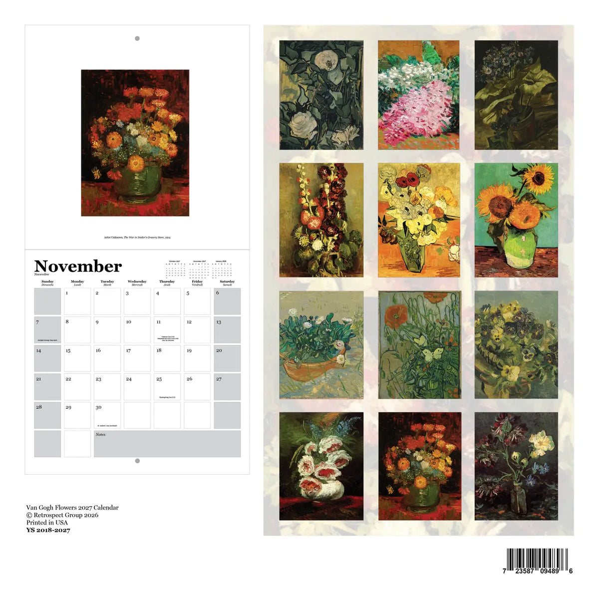 2027 Van Gogh Flowers Wall Calendar