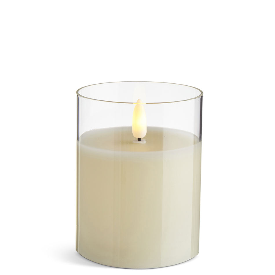 Flameless Glass Pillar Candle - 3.5" x 4" - Ivory