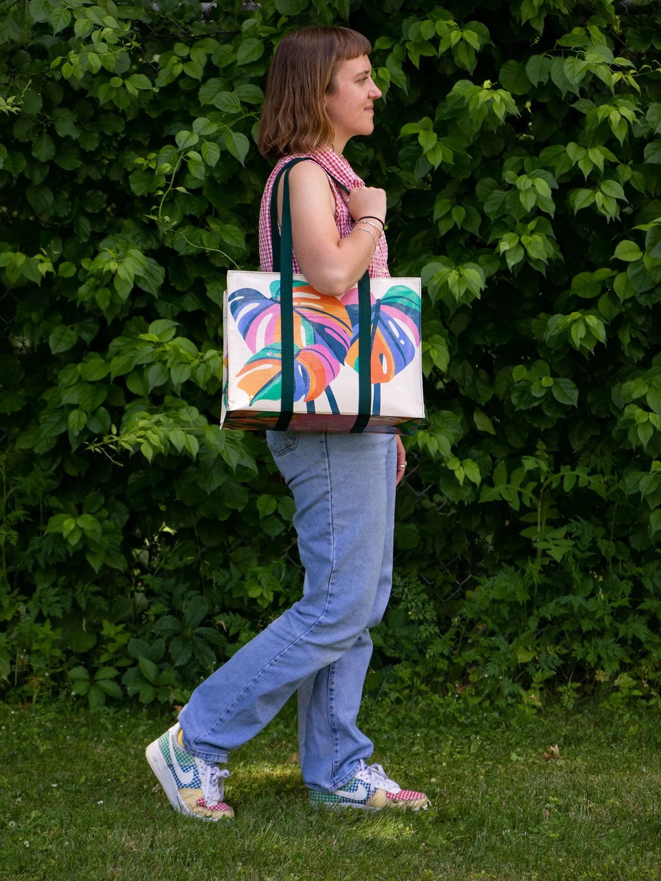 Zippered Shoulder Tote - Monstera Leaf