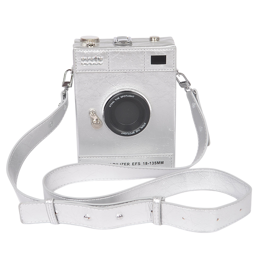 Silver Camera Crossbody Clutch