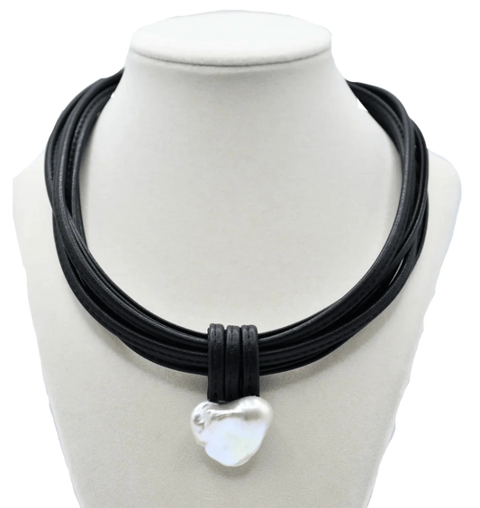 Biwa Pearl Leather Necklace