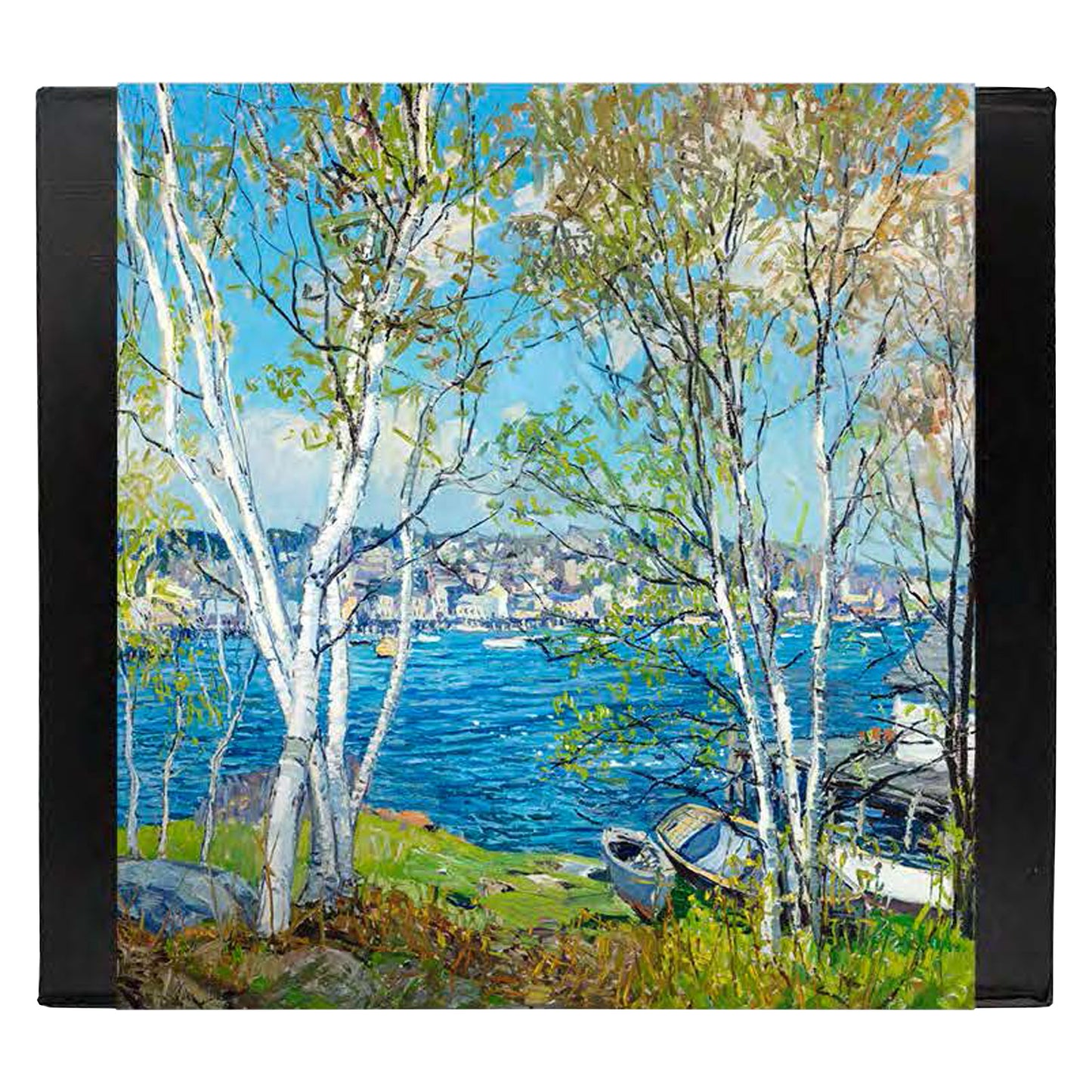 Birches and Harbor, Maine Glass Paperweight