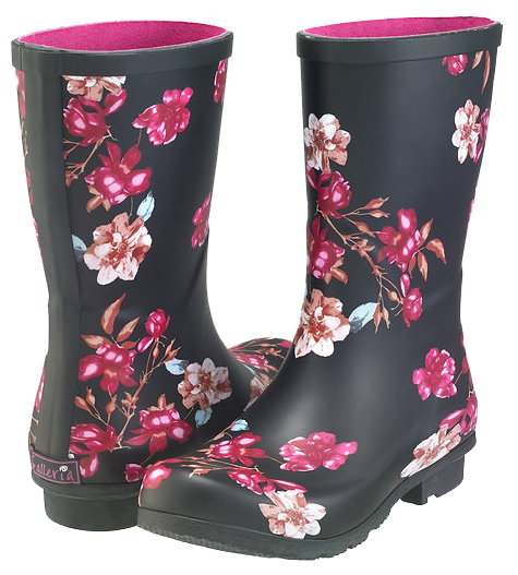 Black Botanical Rain Boots