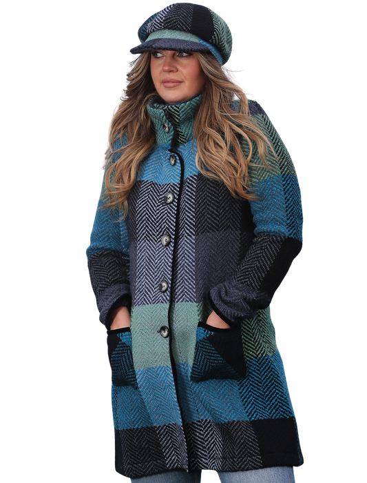 Emma Tweed Herringbone Coat in Donegal Blue