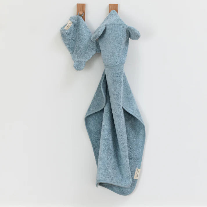 Hooded Towel and Wash Mitt Set - Fog