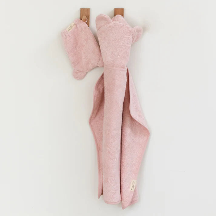 Hooded Towel and Wash Mitt Set - Blush