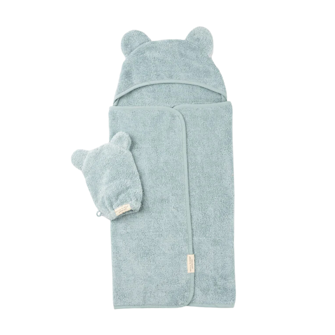 Hooded Towel and Wash Mitt Set - Fog