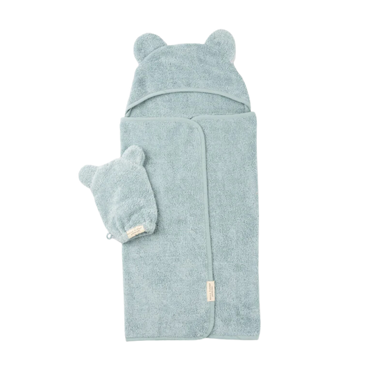 Hooded Towel and Wash Mitt Set - Fog