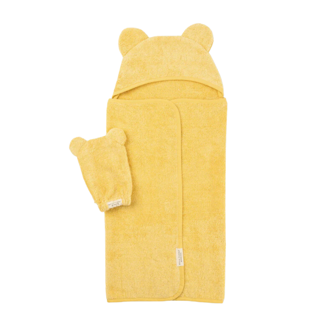 Hooded Towel and Wash Mitt Set - Sunshine