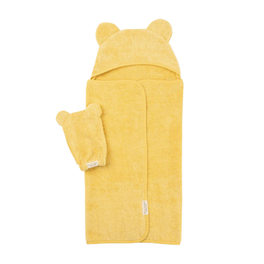 Hooded Towel and Wash Mitt Set - Sunshine