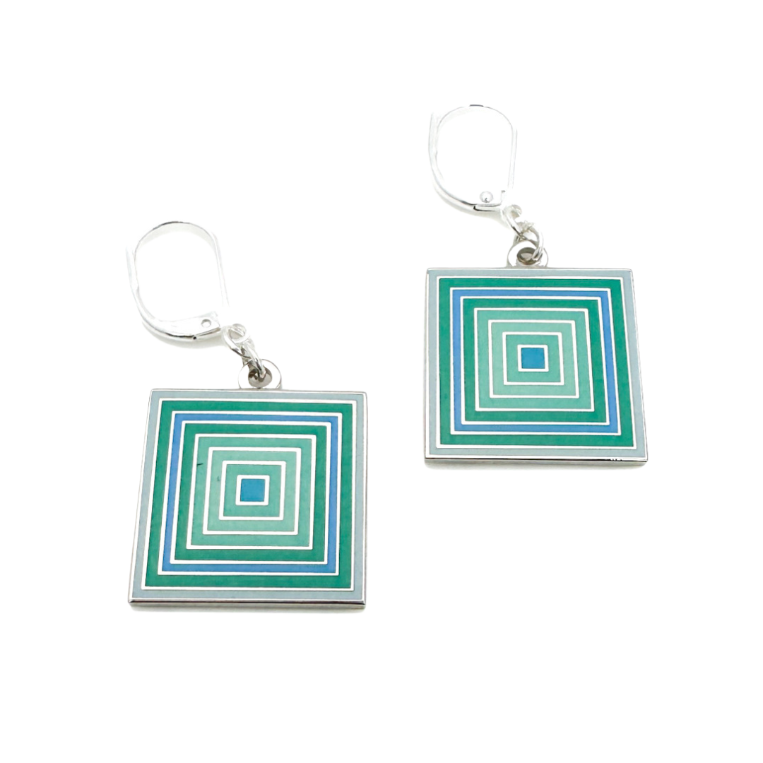 Log Cabin Quilt Earrings - Aqua