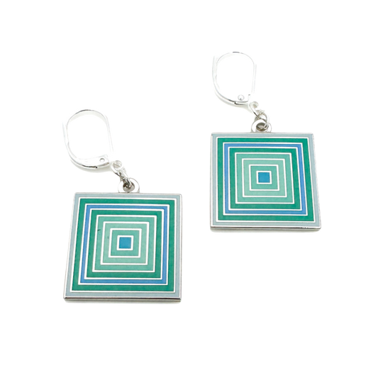 Log Cabin Quilt Earrings - Aqua