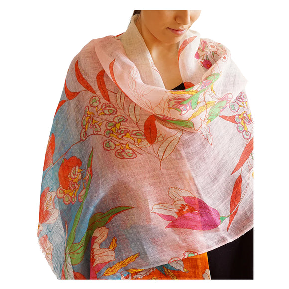 Hot Blossoms Linen Scarf