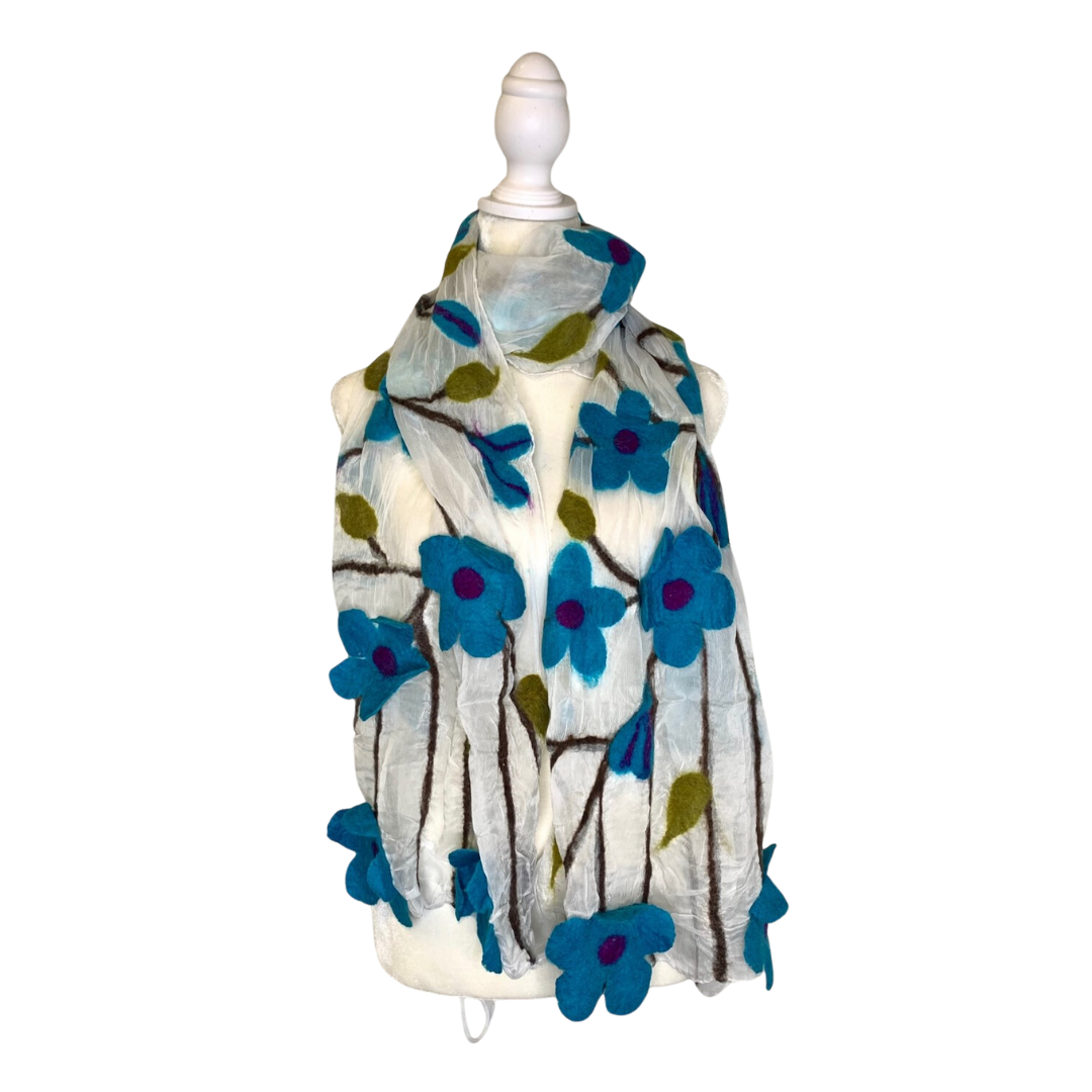 Turquoise Flower Blossom Scarf