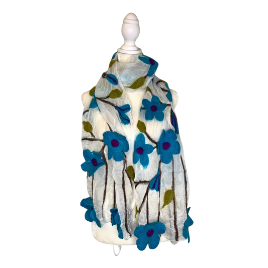 Turquoise Flower Blossom Scarf