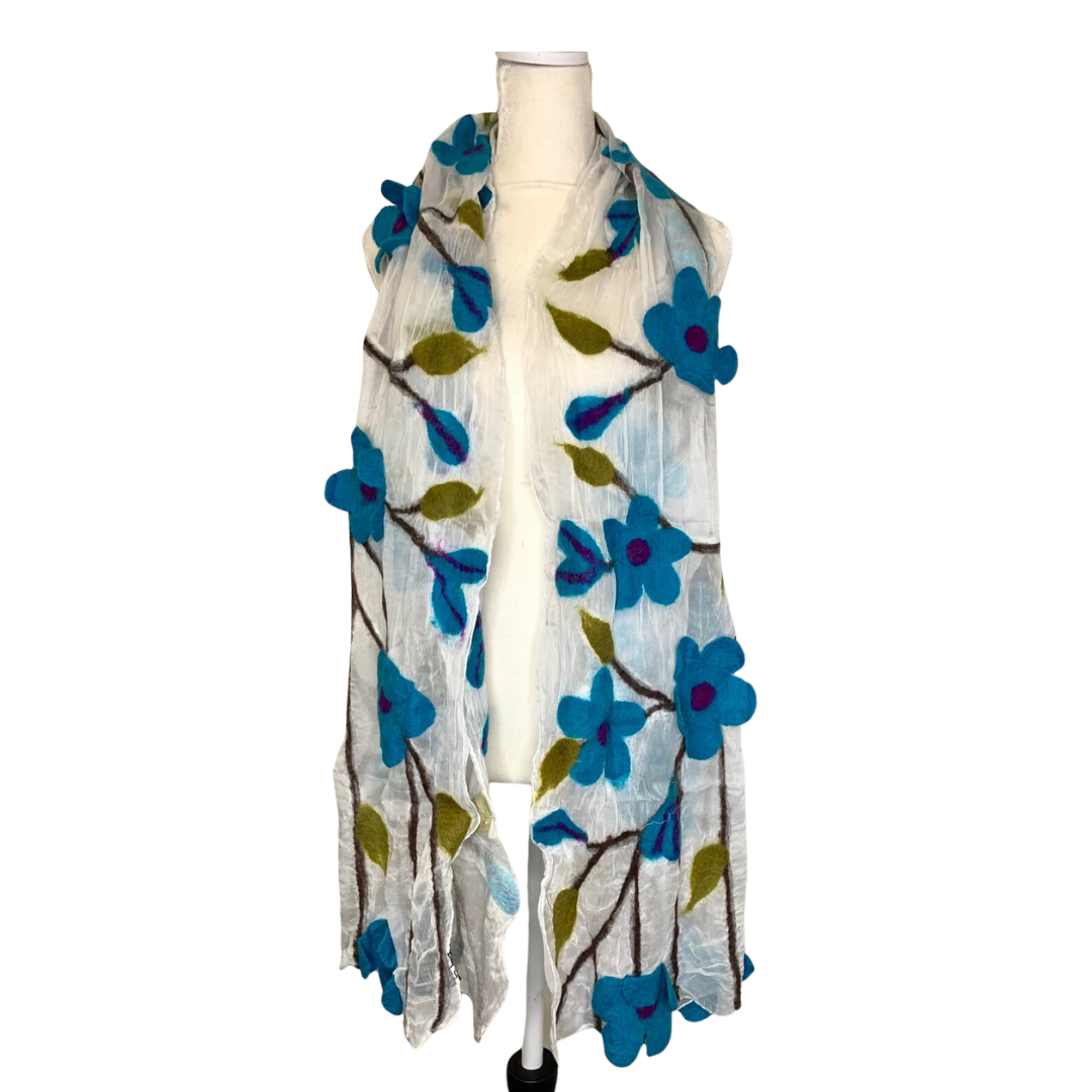 Turquoise Flower Blossom Scarf