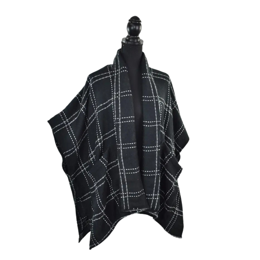 Plaid Kimono Pocket Cardigan - Black/White