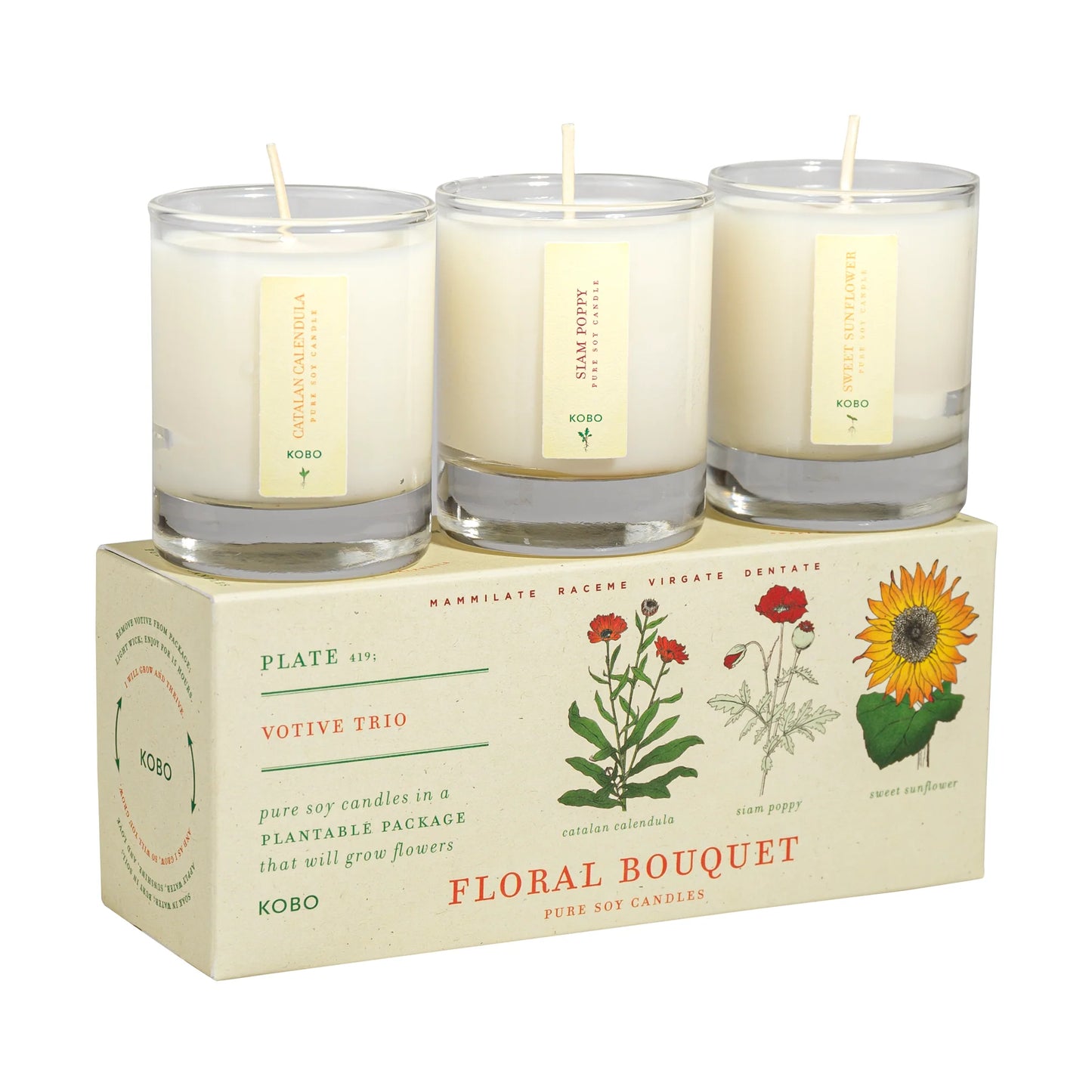 Plant the Box Soy Candle - Floral Bouquet Votive Trio