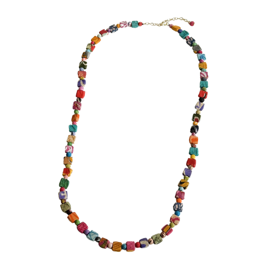 Kantha Dotted Square Long Necklace