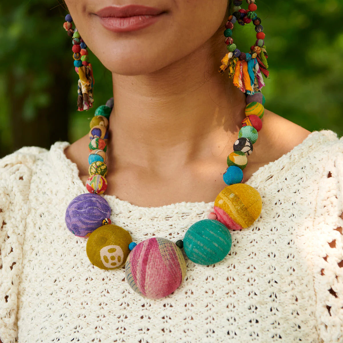 Kantha Halved Bead Necklace