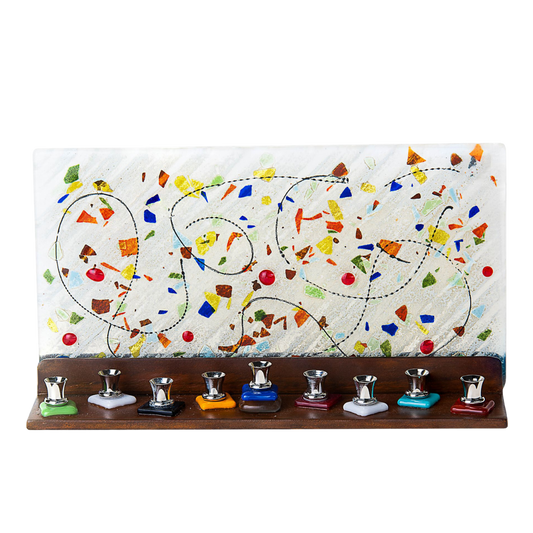 Multicolor Fused Glass Wall Menorah