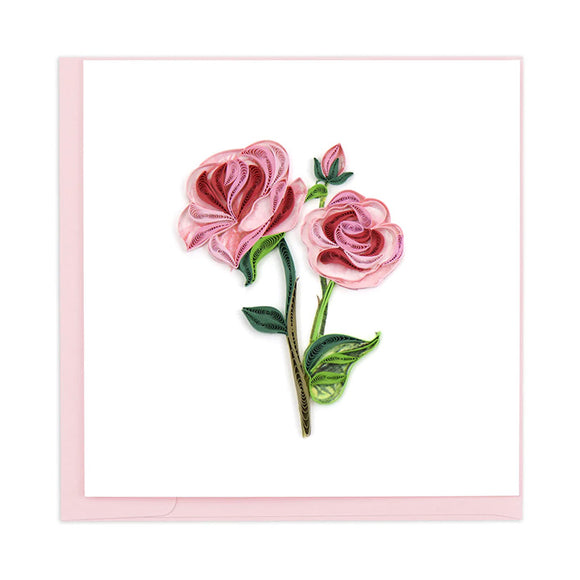 Long Stem Pink Roses Quilled Card