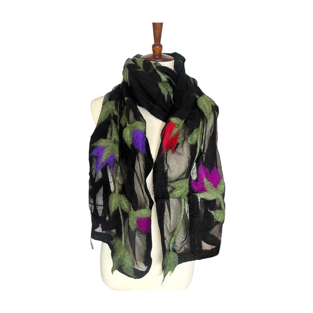Flower Vines Scarf - Black
