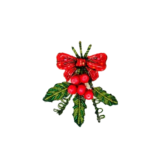 Red Holly Bow Brooch Pin