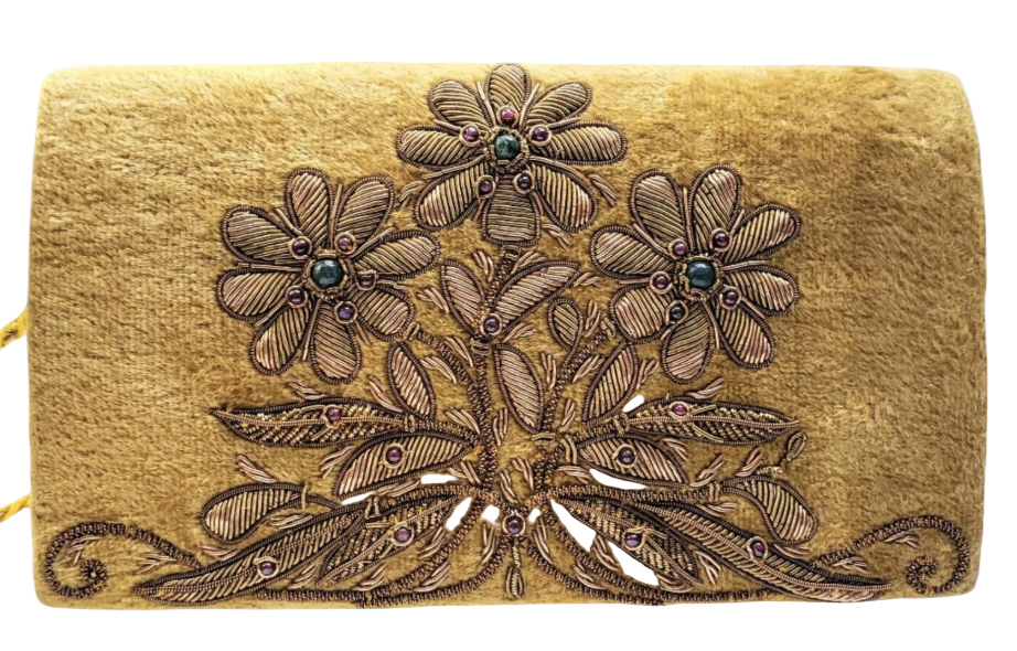 Gold Velvet Clutch - 3 Gold Daisies
