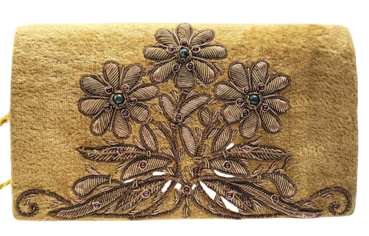 Gold Velvet Clutch - 3 Gold Daisies