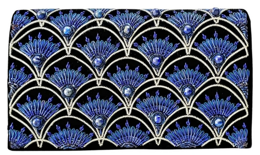 Blue Peacock Velvet Clutch
