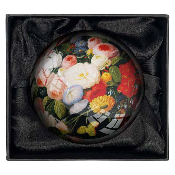 Still Life with Flowers, Fruit and Bird's Nest Glass Paperweight