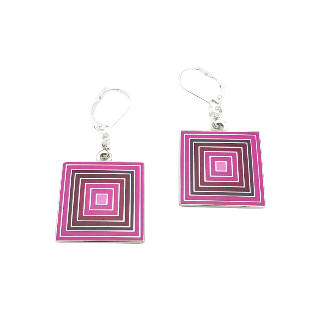 Log Cabin Quilt Earrings - Magenta