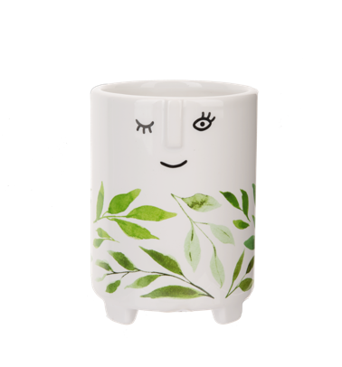 Tall Face Planter with Leaf Pattern