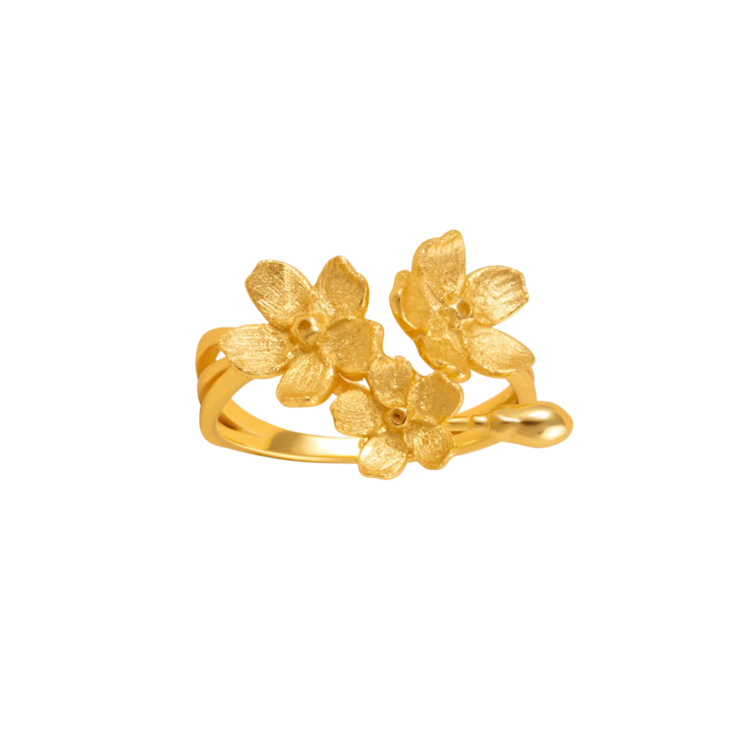 Cherry Blossom Bunch Gold Adjustable Ring