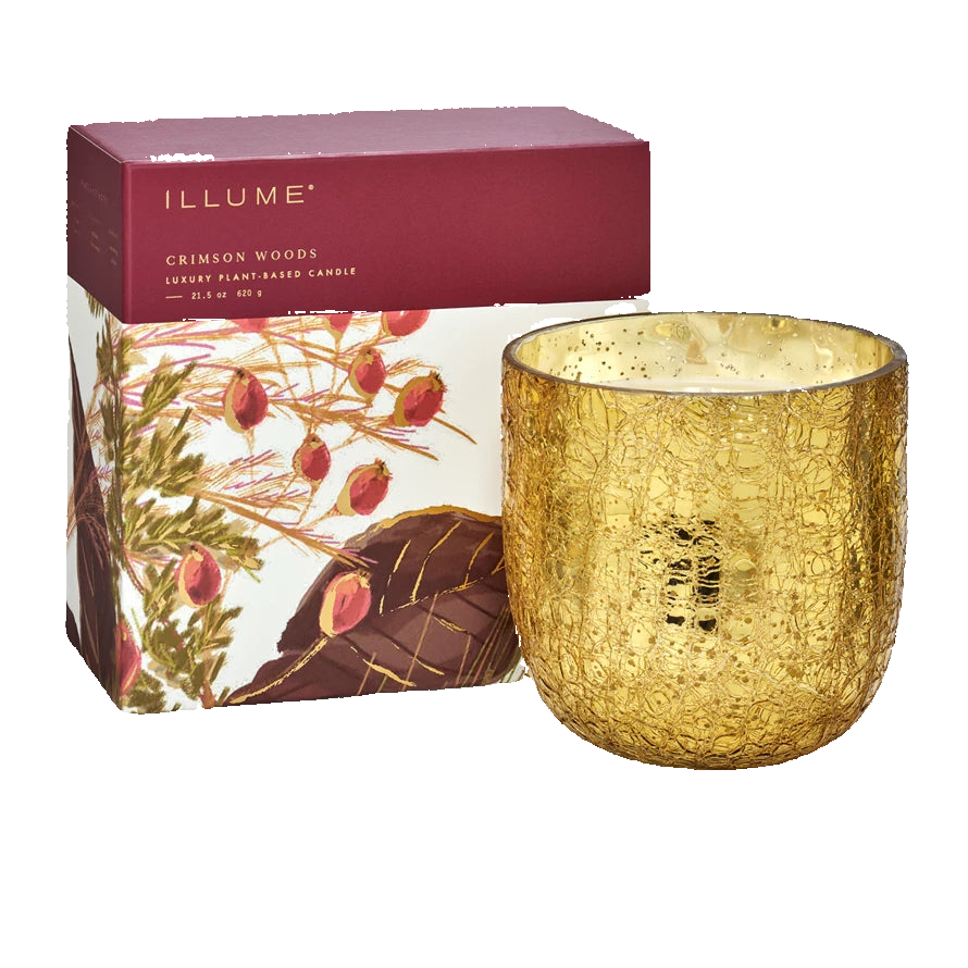 Crimson Woods Crackle Glass Candle