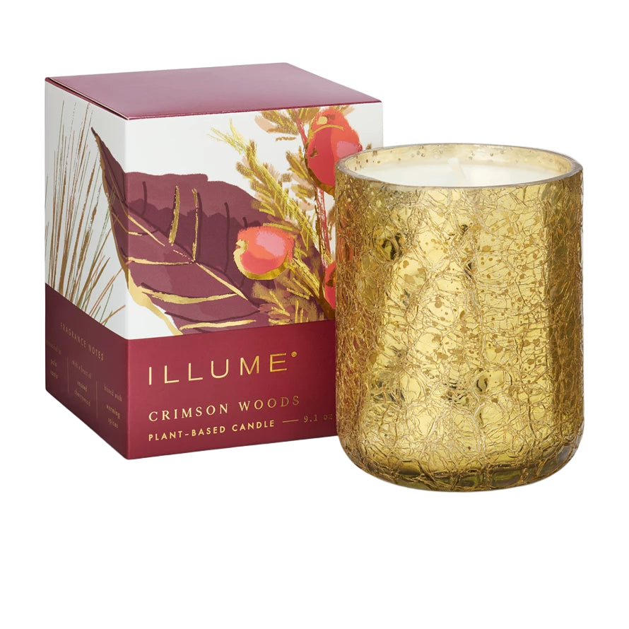 Crimson Woods Crackle Glass Candle