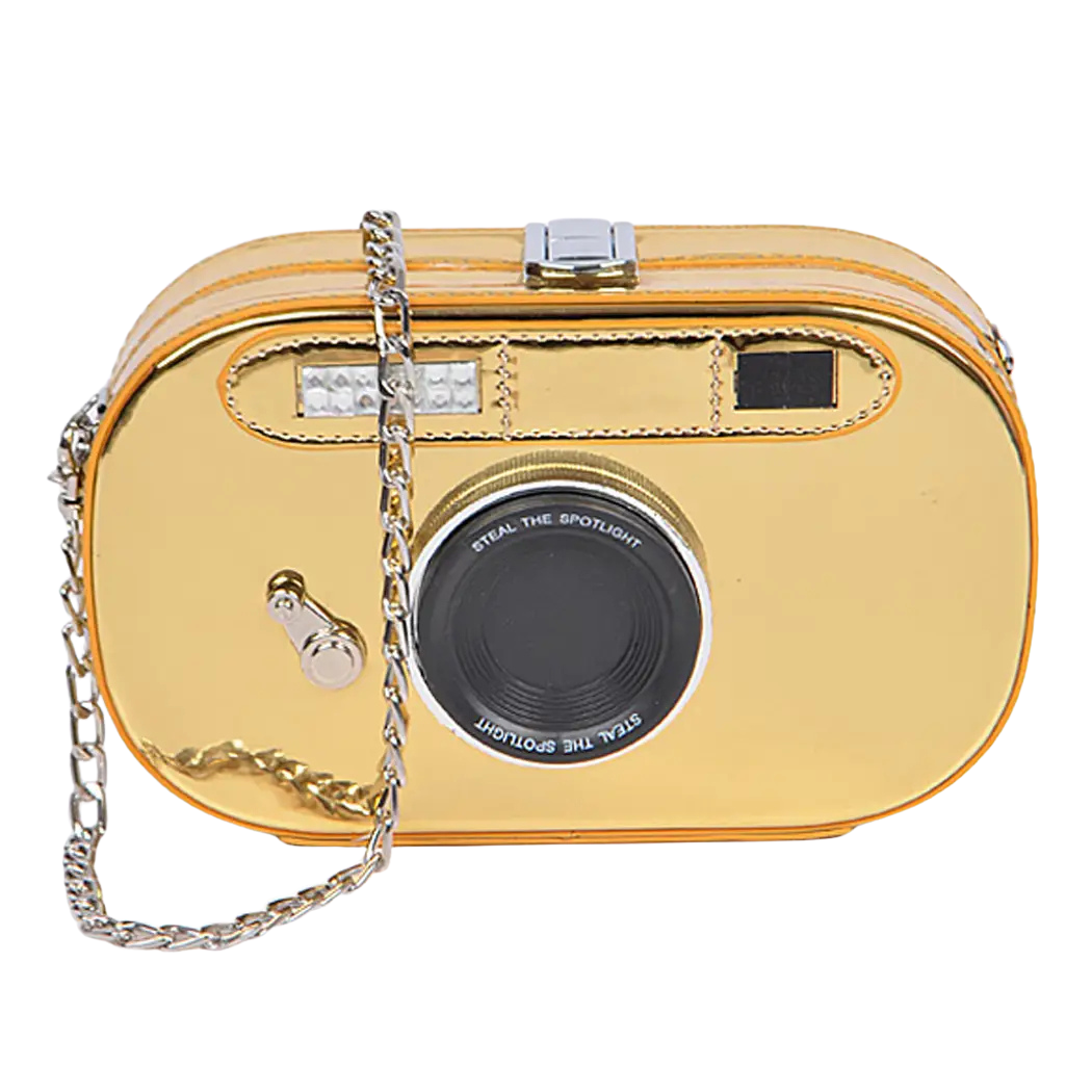 Gold Camera Crossbody Clutch
