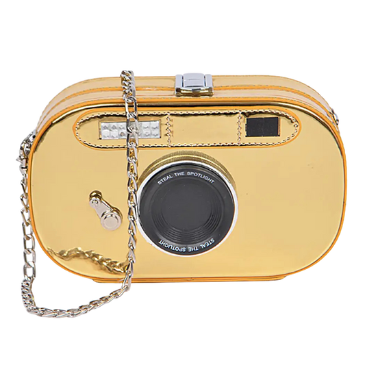 Gold Camera Crossbody Clutch