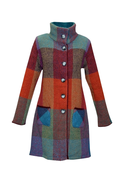 Emma Tweed Herringbone Coat in Donegal Multi
