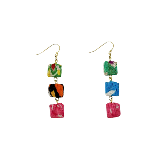 Kantha Fluid Square Trio Earrings