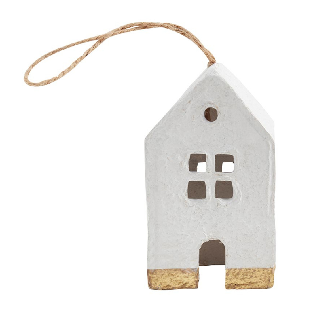 Paper-Mache House Ornament - Set of 4