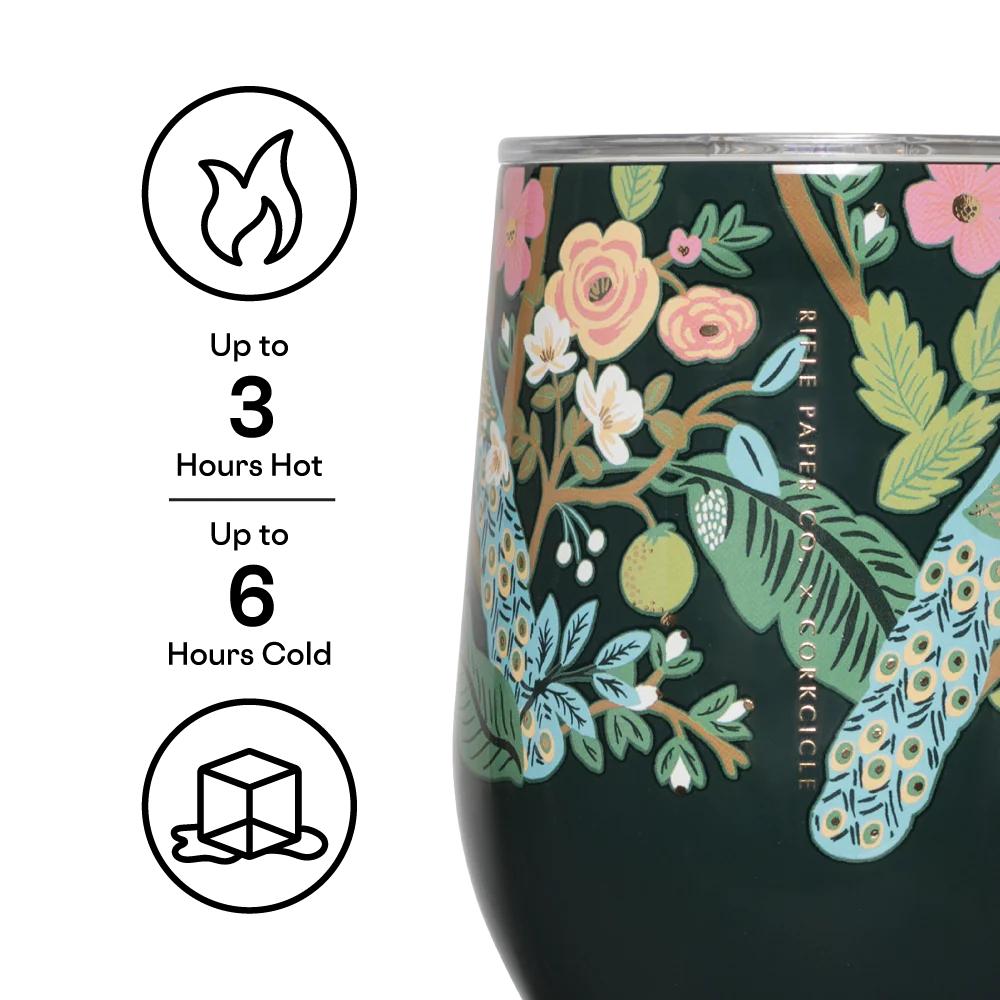 Rifle Paper Co x Corkcicle Stemless - Peacock Blue