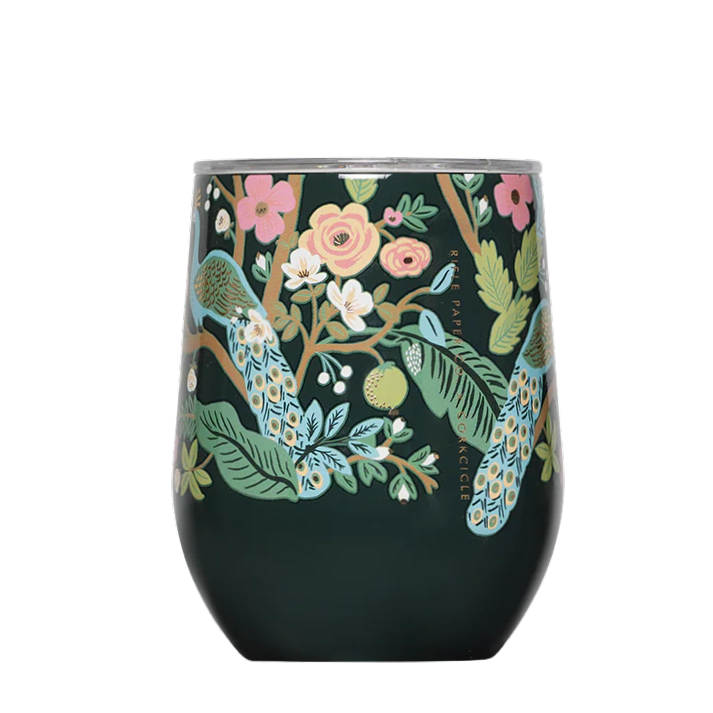 Rifle Paper Co x Corkcicle Stemless - Peacock Blue